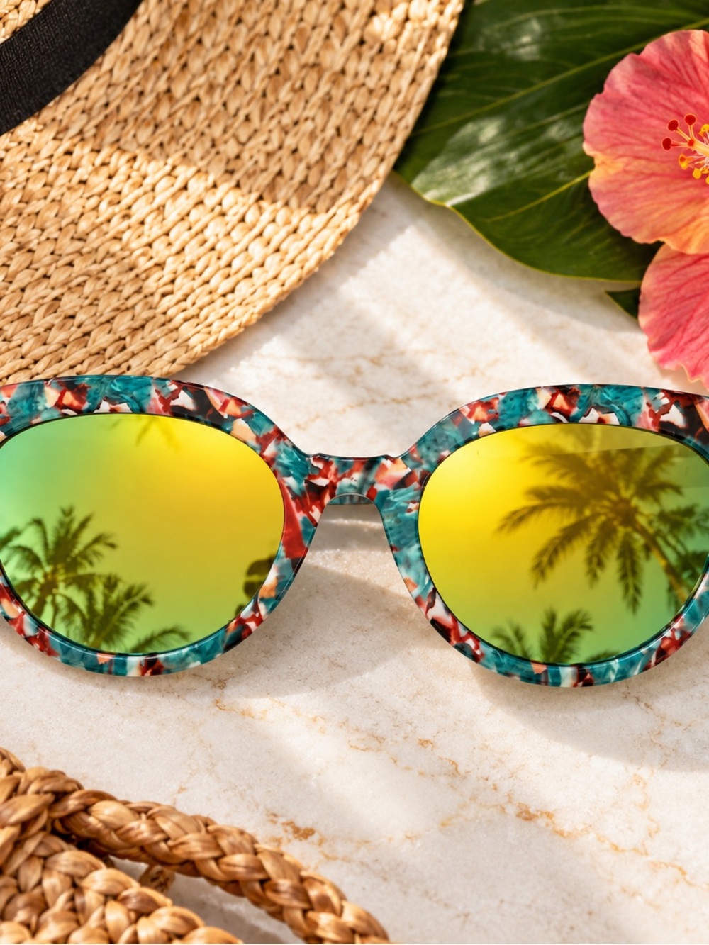 Hawaiian Tropics Multicolor Marble Mirrored Sunglasses